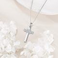 wholesale 925 Sterling Silver Cubic Zirconia Accented Celtic Cross Pendant Necklace for Women Girls Christian  45cm Chain Length-0-4