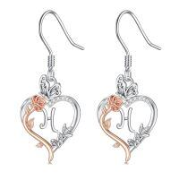 TOUPOP Sterling Silver Rose Heart Butterfly Initial H Letter Drop Dangle Earrings-undefined