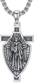 wholesale 925 Sterling Silver Saint Uriel Angel Shield Cross Necklace Pendant Jewelry for Men Women Boys Girls Gift 48cm Chain Length -0-0
