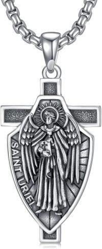 wholesale 925 Sterling Silver Saint Uriel Angel Shield Cross Necklace Pendant Jewelry for Men Women Boys Girls Gift 48cm Chain Length -St Uriel