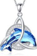 wholesale 925 Sterling Silver Blue Crystal Dolphin Pendant Necklace s for Women Girls Mom Girlfriend-0-0