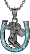 wholesale Sterling Silver Stone Western Cowboy Horseshoe Necklace Cowgirl Gift-0-18