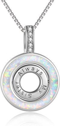 wholesale Sterling Silver Heart Infinity Necklace for Sister-2-White Gold Plated - Created White Opal