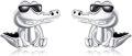 wholesale 925 Sterling Silver Crocodile Animal Stud Earrings with Sunglasses and Cool Design-0-0