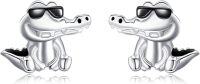 wholesale 925 Sterling Silver Crocodile Animal Stud Earrings with Sunglasses and Cool Design-Alligator
