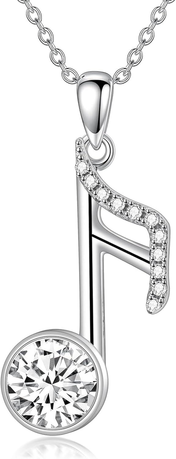 14K Gold Plated Sterling Silver Moissanite Music Note Necklace for Women-0-0