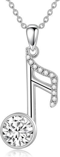 wholesale 925 Sterling Silver & 14k Gold Plated Round Cut Moissanite Musical Notes Pendant Necklaces for Women s-Music Eighth Note Pendant