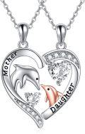 wholesale 925 Sterling Silver Mother Daughter Matching Necklaces with Dolphins and Hearts Pendants-0-0