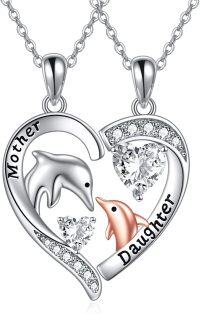 wholesale 925 Sterling Silver Mother Daughter Matching Necklaces with Dolphins and Hearts Pendants-Dolphin Mother Daughter Set