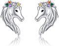 wholesale 925 Sterling Silver Unicorn Head Stud Earrings with Multi-Colored Stones and Crown Design for Women Girls Gift-0-0