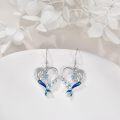 wholesale 925 Sterling Silver Blue Crystal Heart Mermaid Sea Life Drop Dangle Leverback Earrings-0-2