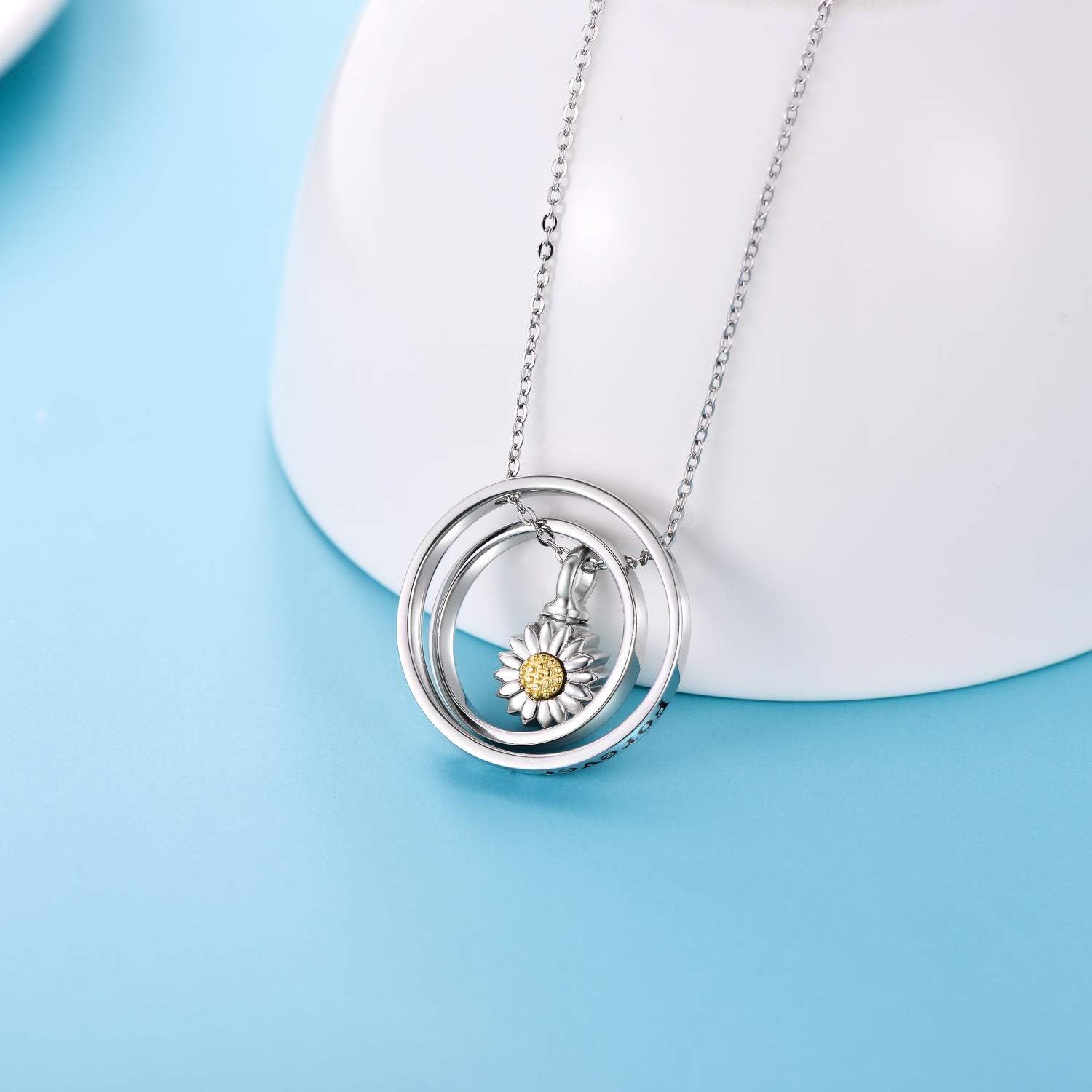925 Sterling Silver Sunflower Cremation Jewelry Urn Pendant Necklace with Funnel and Chain for Ashes Keepsake Memorial Gifts for Women-0-2