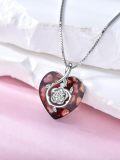 wholesale Sterling Silver Birthstone Heart Rose Pendant Necklace for Women-0-3