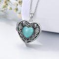 wholesale 925 Sterling Silver Turquoise Heart Shaped Pendant Necklaces with Rose Pattern and Chain for Women -0-2