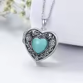 wholesale 925 Sterling Silver Turquoise Heart Shaped Pendant Necklaces Wholesale with Rose Pattern and Chain for Women -0-2