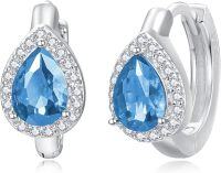 wholesale 925 Sterling Silver Birthstone Pear Teardrop Huggie Hoop Earrings for Women-March