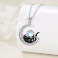 wholesale 925 Sterling Silver Opalite Crescent Moon Black Cat Pendant Necklace-0-2