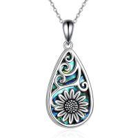 wholesale 925 Sterling Silver Teardrop Pendant With Flower And Shell Design-Sunflower Abalone Necklace