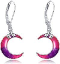 wholesale 925 Sterling Silver Crescent Moon Star Drop Dangle Lever Back Earrings-Colorful Moon Star Earrings
