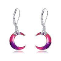 wholesale 925 Sterling Silver Moon Star Dangle Earrings-Colorful Moon Star Earrings