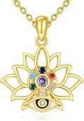 wholesale Gold Lotus Evil Eye 925 Sterling Silver Stone Pendant Necklace for Women s-0-0
