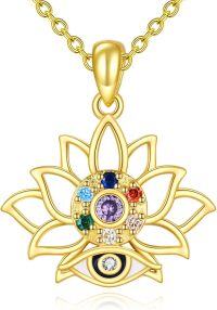 wholesale Gold Lotus Evil Eye 925 Sterling Silver Stone Pendant Necklace for Women s-Lotus Chakra