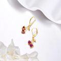 wholesale 925 Sterling Silver Heart-Shaped Ruby and Gold Leaf Dangle Earrings-0-4