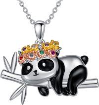 wholesale  Sterling Silver Birthstone Highland Cow Panda Fox Frog Koala Guinea Pig Elephant Necklace Gift -Panda