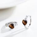 wholesale 925 Sterling Silver Tiger Eye Stone Celtic Heart Hoop Earrings - Small Huggies  for Her-0-1