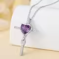 TOUPOP Sterling Silver Birthstone Cross Heart Pendant Necklace For Women-0-4