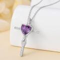TOUPOP Sterling Silver Birthstone Cross Heart Pendant Necklace For Women-0-4