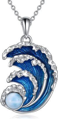 wholesale 925 Sterling Silver Ocean Wave Blue Enamel Pendant Necklace for Women Girls-Wave Necklace