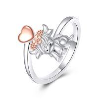 wholesale 925 Sterling Silver Unicorn Heart Flower Crown Open Ring Fashion Jewelry for Girls and Women-Highland Cow Open Ring