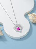 wholesale 925 Sterling Silver 12 Birthstone Double Heart Rose Necklace for Her-0-4