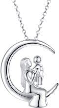 wholesale 925 Sterling Silver & White Gold Plated Crescent Moon Pendant Necklace for Mom - Mother's Day Gift-0-0