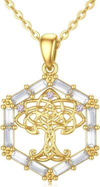 wholesale 14K Gold White Cubic Zirconia Tree Of Life Pendant Necklace For Women-Hexagon