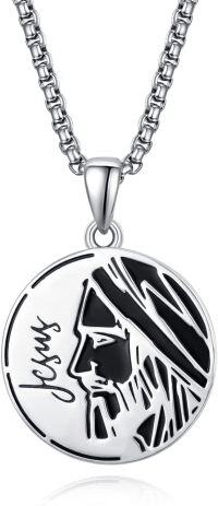 wholesale 925 Sterling Silver Black Enamel Jesus Christ INRI Cross Crucifix Pendant Necklace for Men & Women-F-Round Jesus