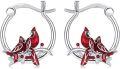 wholesale 925 Sterling Silver Cardinal Bird Red Enamel Branches Huggie Hoop Earrings-0-0