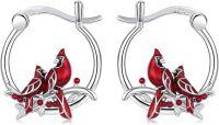 wholesale 925 Sterling Silver Cardinal Bird Red Enamel Branches Huggie Hoop Earrings-Cardinal-2