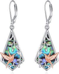 wholesale 925 Sterling Silver Hummingbird Abalone Shell Drop Dangle Leverback Earrings for Women Girls Gifts 3cm Long-Hummingbird Abalone