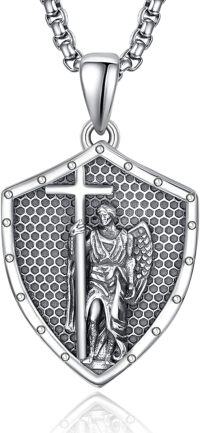 wholesale 925 Sterling Silver Guardian Angel Shield Pendant Necklace with Chain for Women and Men Religious-Saint Michael Shiled-1