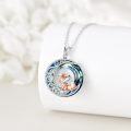 wholesale 925 Sterling Silver Round Blue Crystal Fox Pendant Necklace-0-3