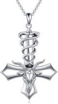 wholesale 925 Sterling Silver Goat Head Cross Pendant Necklace with Pentagram and Snake Design-0-0