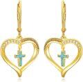wholesale Sterling Silver Turquoise Heart & Cross Earrings for Women, Elegant Faith Design, 15x15mm, Gift for Mom Wife Daughter, Birthday Valentine Christmas-0-0