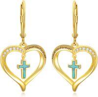 wholesale Sterling Silver Turquoise Heart & Cross Earrings for Women, Elegant Faith Design, 15x15mm, Gift for Mom Wife Daughter, Birthday Valentine Christmas-style 17