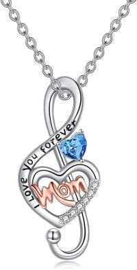 wholesale 925 Sterling Silver Heart-Shaped Blue Crystal I Love You Forever Pendant for Mom - Mothers Day Gifts-Musical Note Mom Necklace