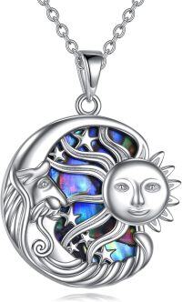 wholesale 925 Sterling Silver Sun & Moon Pendant Necklace w/Abalone Shell for Women-Sun and Moon