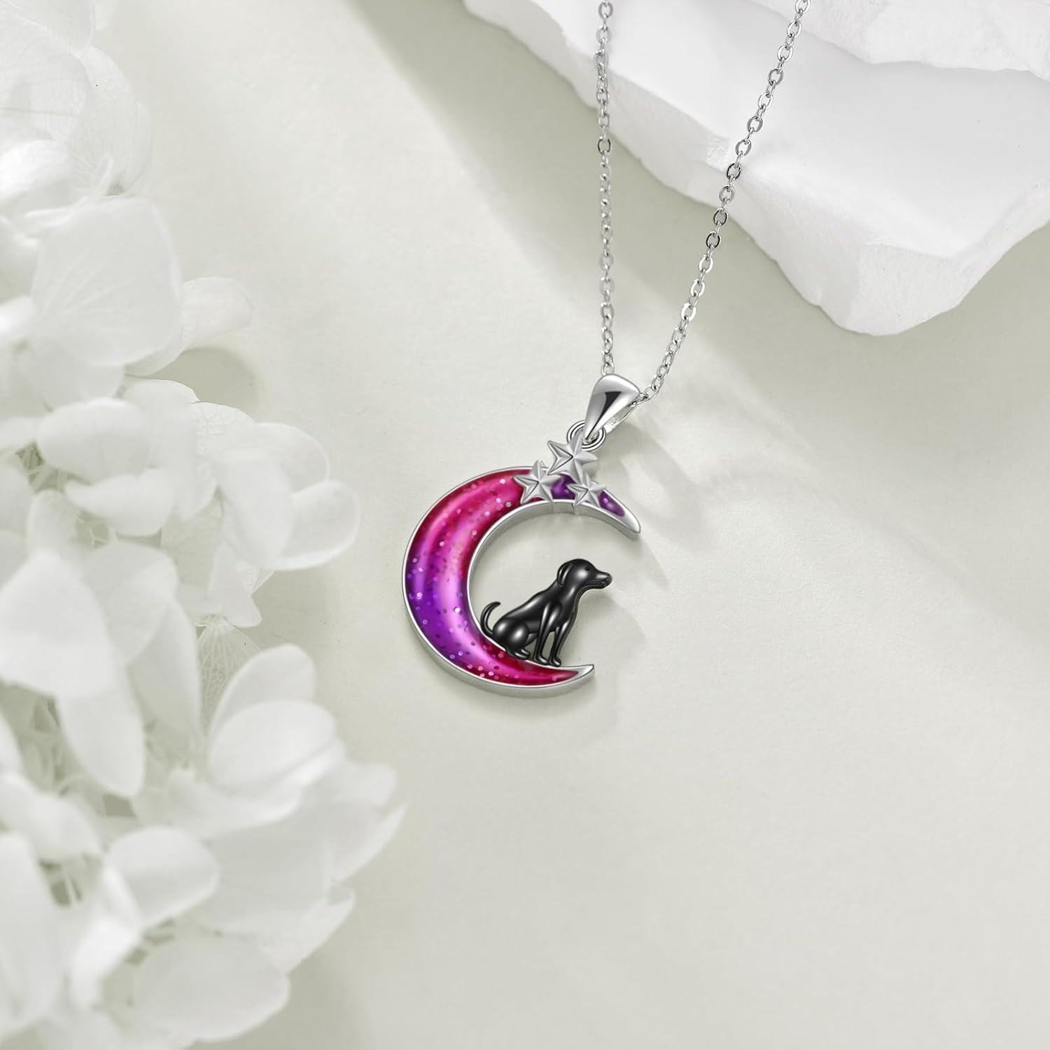 Sterling Silver Enamel Moon Sun Dog Necklace for Women Colorful Jewelry Gift-0-4