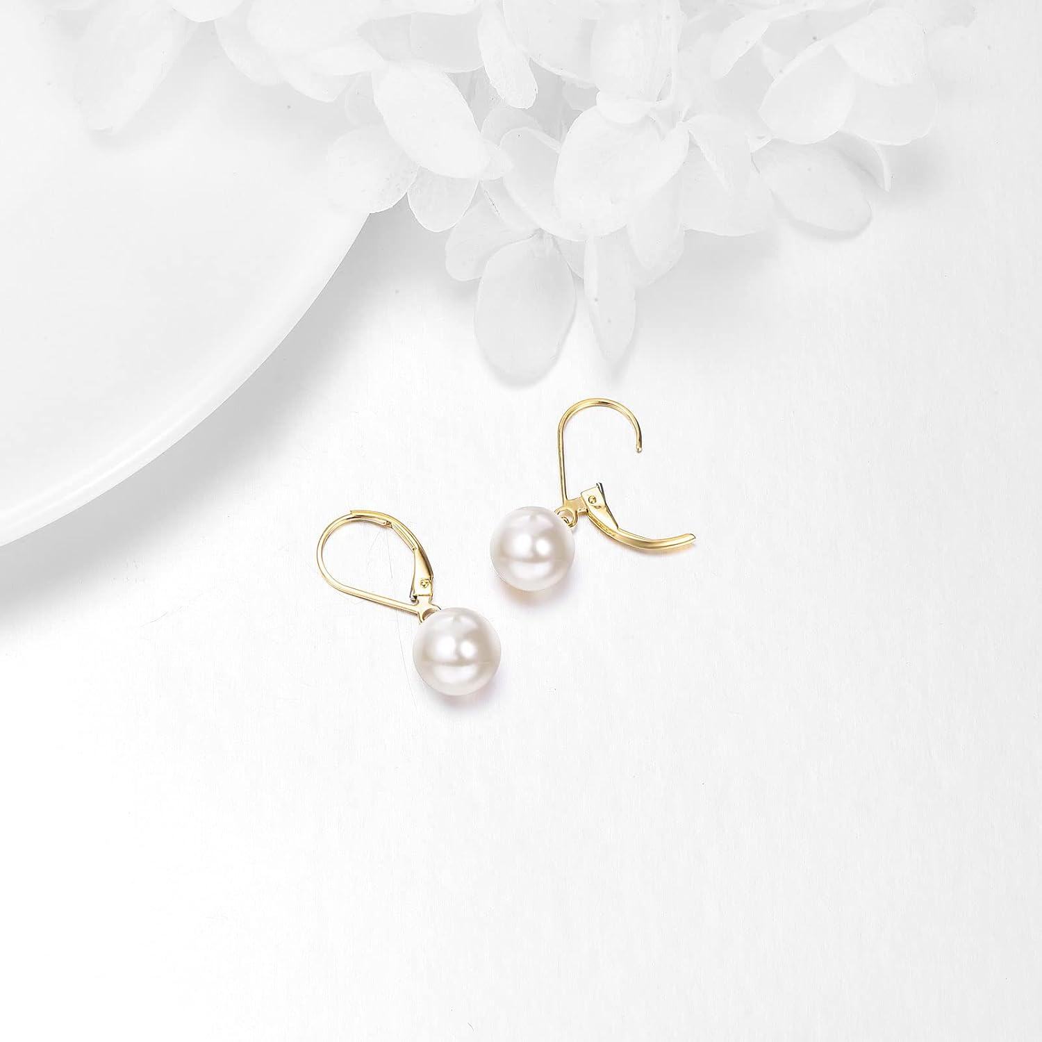 wholesale 14K Gold Freshwater Pearl Dangle Leverback Earrings for Women Bridesmaid Gift-0-2