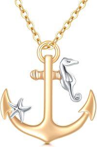 wholesale 14K Gold Sea Horse Starfish Anchor Necklace Pendant Set for Her-02-Anchor Necklace